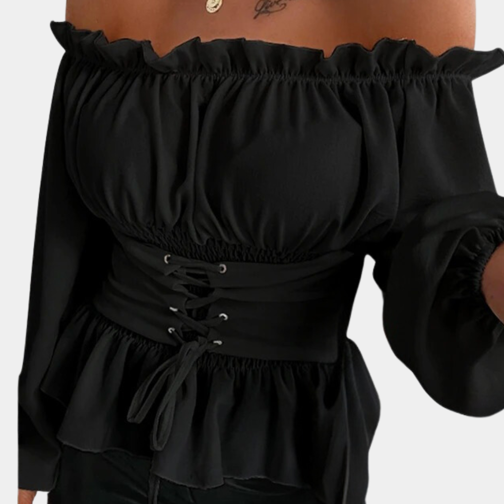 Katherine | Women's Off-Shoulder Blouse – Chic Puff Sleeve & Corset Design