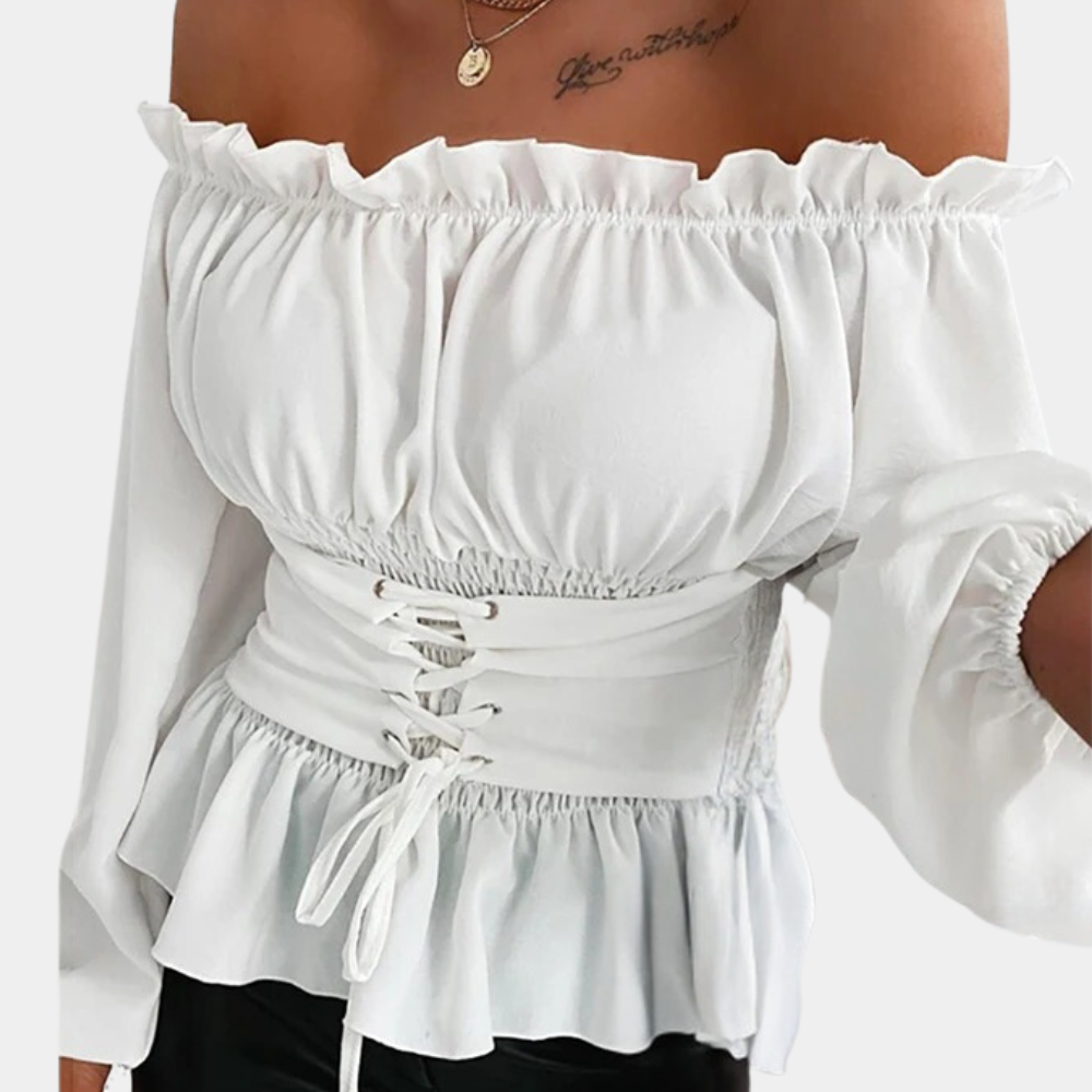 Katherine | Women's Off-Shoulder Blouse – Chic Puff Sleeve & Corset Design