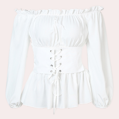 Katherine | Women's Off-Shoulder Blouse – Chic Puff Sleeve & Corset Design