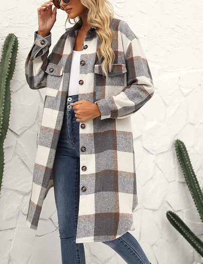 Melanie | Women's Long Plaid Winter Jacket – Cozy & Stylish Cold-Weather Essential