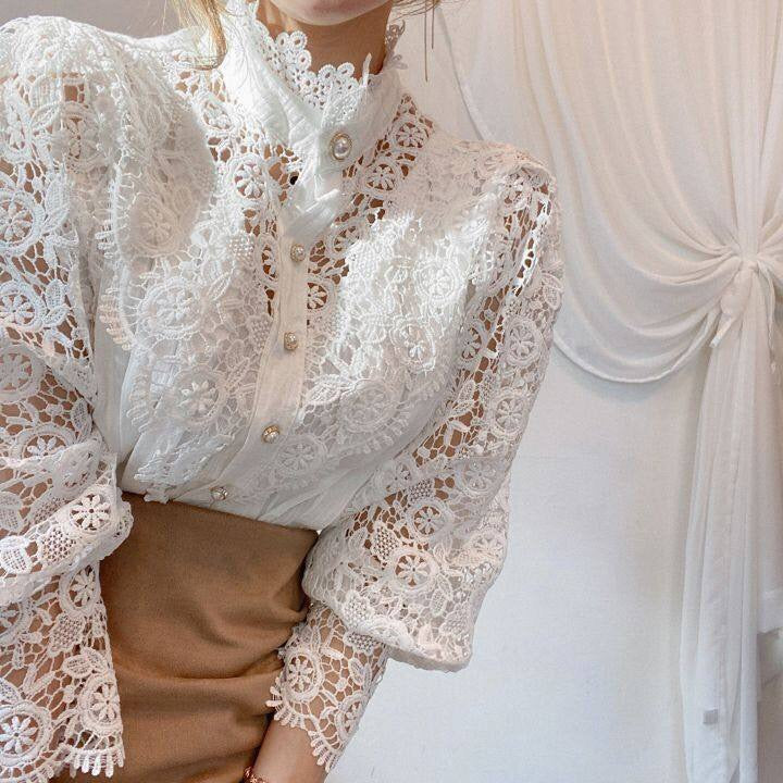 Catalina | Women's High-Neck Lace Blouse – Classic & Graceful Statement Piece