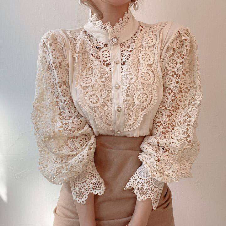 Catalina | Women's High-Neck Lace Blouse – Classic & Graceful Statement Piece