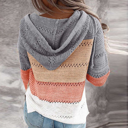 Evangeline | Women's Cozy Patchwork Sweater Hoodie – Lightweight, Modern & Casual