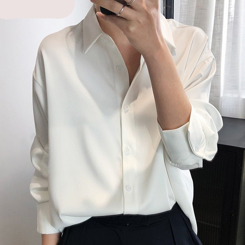 Meredith | Women's Satin Button-Up Blouse – Luxurious, Modern & Office-Ready