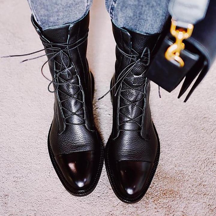 Harper | Classic Mid-Calf Leather Lace-Up Boots