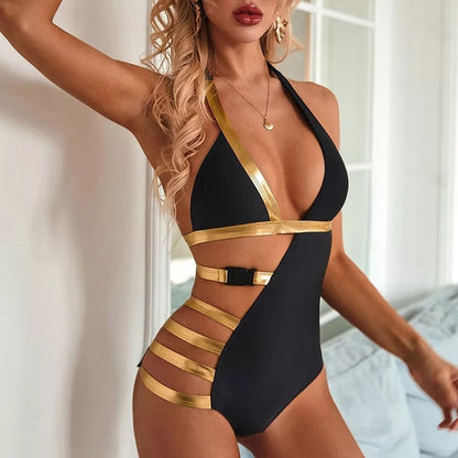 Kyla | Women's Classic One-Piece Swimsuit – Sexy, Elegant & Gold Strap Details