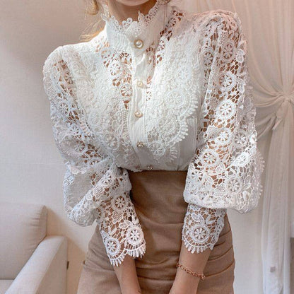 Catalina | Women's High-Neck Lace Blouse – Classic & Graceful Statement Piece