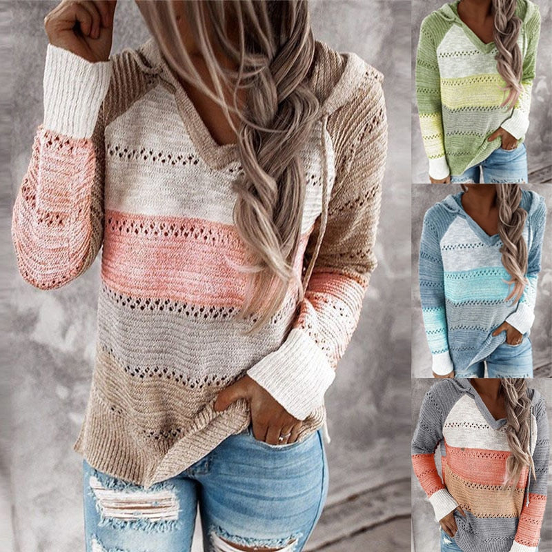 Evangeline | Women's Cozy Patchwork Sweater Hoodie – Lightweight, Modern & Casual