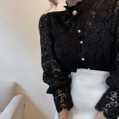 Catalina | Women's High-Neck Lace Blouse – Classic & Graceful Statement Piece