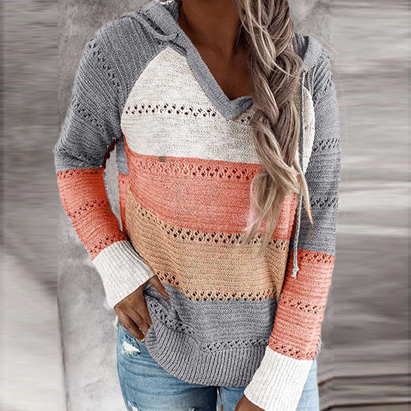 Evangeline | Women's Cozy Patchwork Sweater Hoodie – Lightweight, Modern & Casual