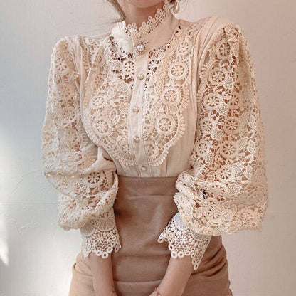 Catalina | Women's High-Neck Lace Blouse – Classic & Graceful Statement Piece