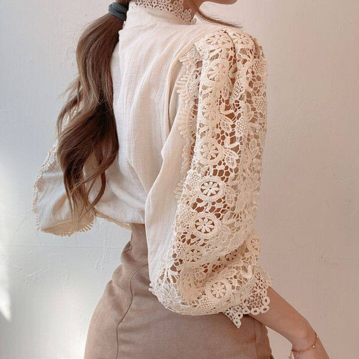 Catalina | Women's High-Neck Lace Blouse – Classic & Graceful Statement Piece