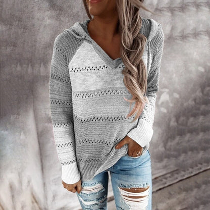 Evangeline | Women's Cozy Patchwork Sweater Hoodie – Lightweight, Modern & Casual