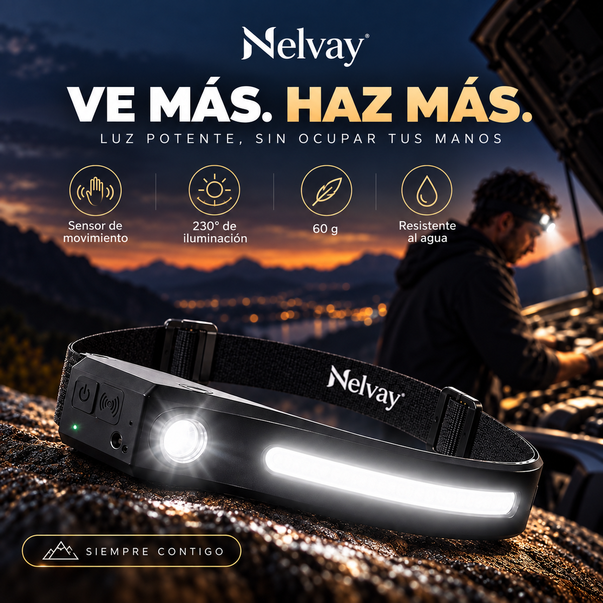 Linterna Frontal LED Recargable con Sensor de Movimiento
