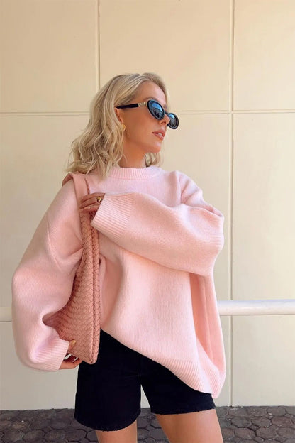 Isla | Women's Loose-Fit Knitted Pink Sweater - Cozy and Stylish for Everyday Wear