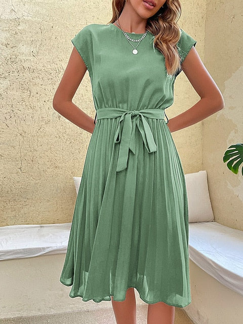 Mae | Women's Knee-Length Dress - Summer Wear with Bow Belt