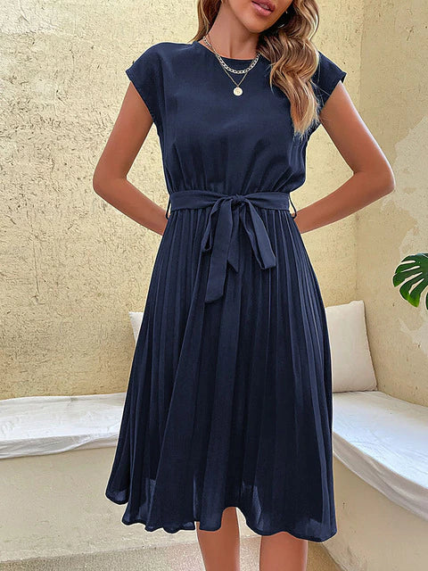 Mae | Women's Knee-Length Dress - Summer Wear with Bow Belt