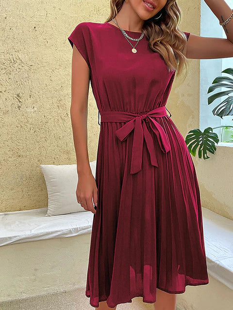 Mae | Women's Knee-Length Dress - Summer Wear with Bow Belt