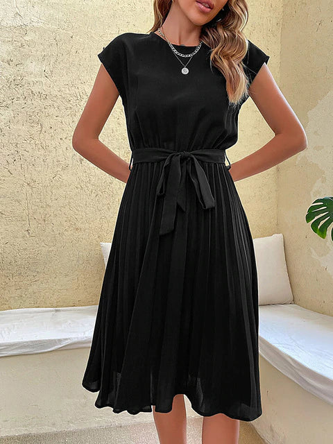 Mae | Women's Knee-Length Dress - Summer Wear with Bow Belt