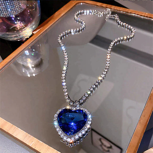 Sapphire | Women's Blue Heart Crystal Necklace – Elegant & Sparkling Statement Piece