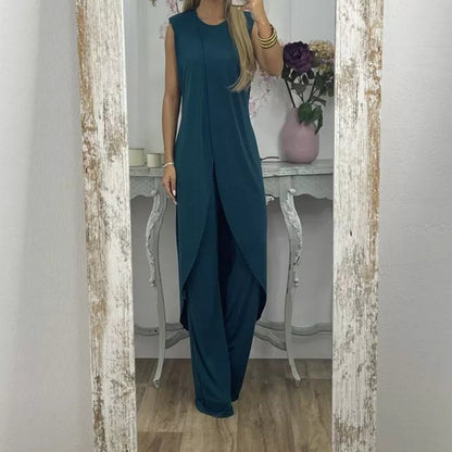 Avery | Women's Two-Piece Set - Long Sleeveless Top & Flared Pants