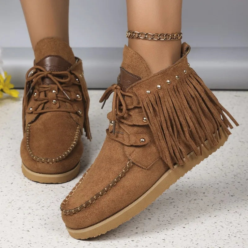 Stacey | Women's Orthopedic Flat Ankle Boots – Stylish, Comfortable & Tassel Detail