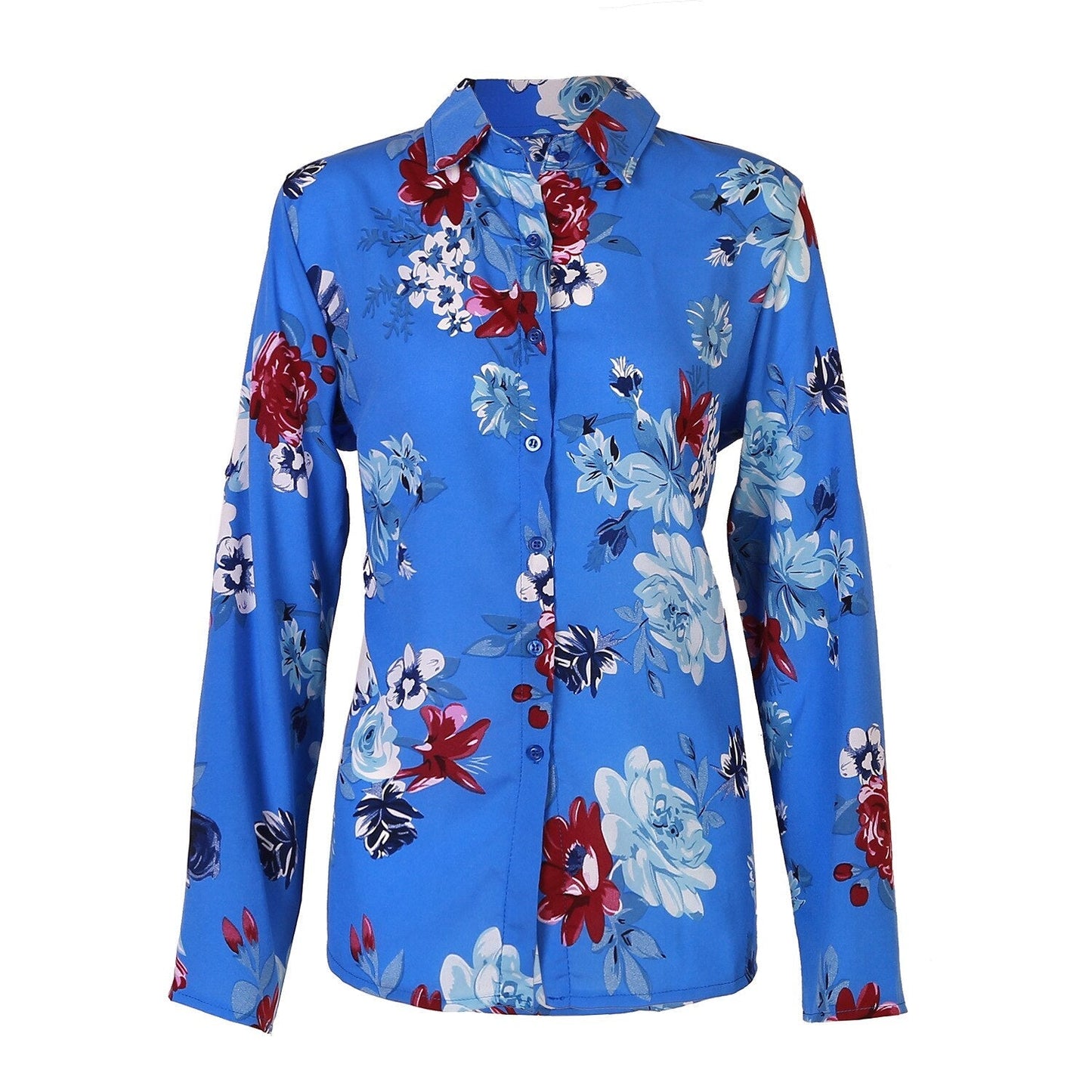 Jocelyn | Women's Floral Summer Blouse – Long Sleeve, Collared & Full Button-Up