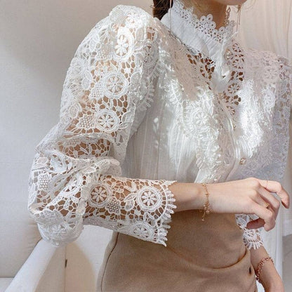 Catalina | Women's High-Neck Lace Blouse – Classic & Graceful Statement Piece