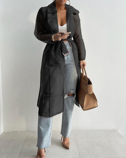 Alexandria | Women's Sheer Long Coat – Lightweight, Fashion-Forward & Belted Waist