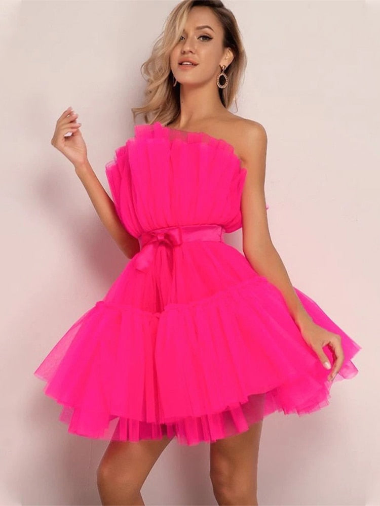 Belle | Women's Tulle Festive Mini Dress with Bow – Chic & Elegant Party Dress