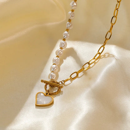 Kaitlyn | Pearl-Embellished Heart Necklace – Luxe, Minimalist & Chic