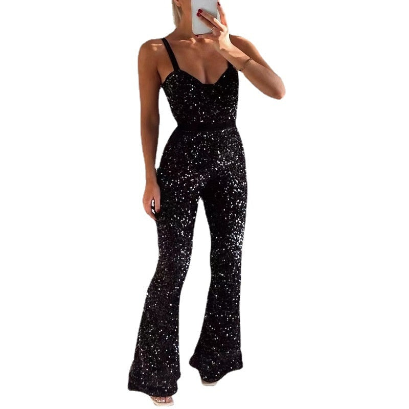 Elia | Women's Shimmering Glitter Jumpsuit – Sleek, Stylish & Glamorous