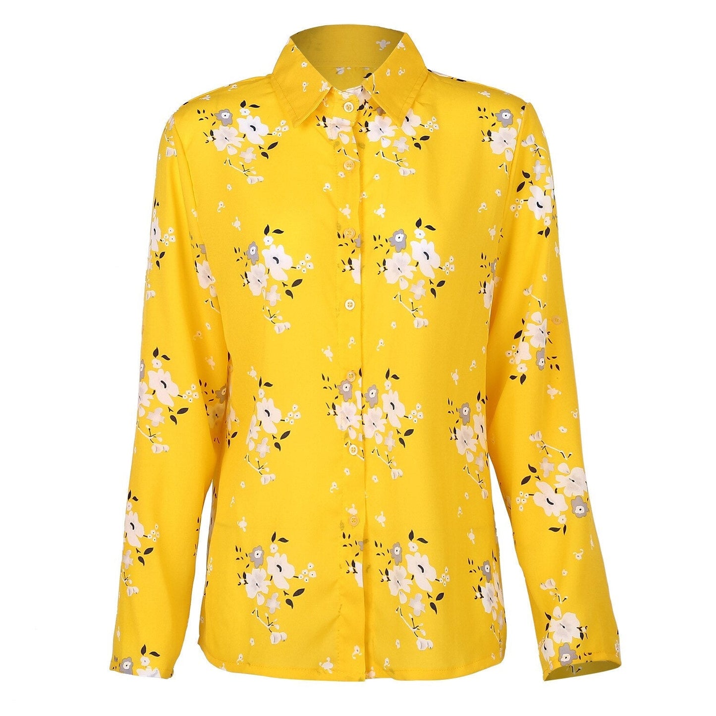 Jocelyn | Women's Floral Summer Blouse – Long Sleeve, Collared & Full Button-Up