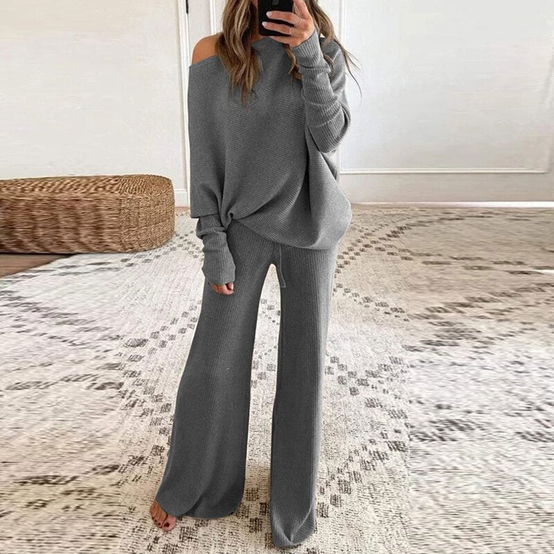 Ayah | Women's Knit Lounge Set – Warm Sweater & Relaxed Wide-Leg Pants