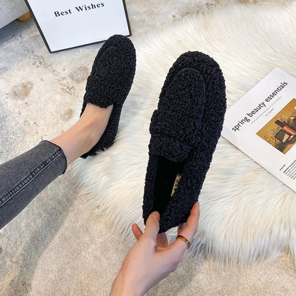 Grey Cozy Curly Fur Loafers – Indoor & Outdoor Comfort Shoes