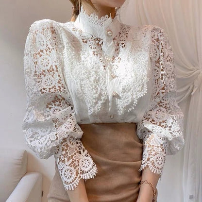 Catalina | Women's High-Neck Lace Blouse – Classic & Graceful Statement Piece