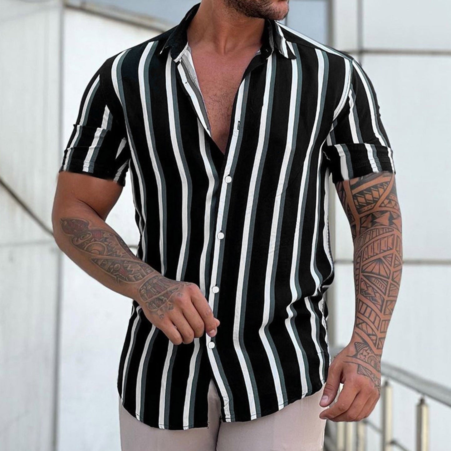 Edward | Men's Striped Shirt – Classic Collar, Full Button-Up & Timeless Style