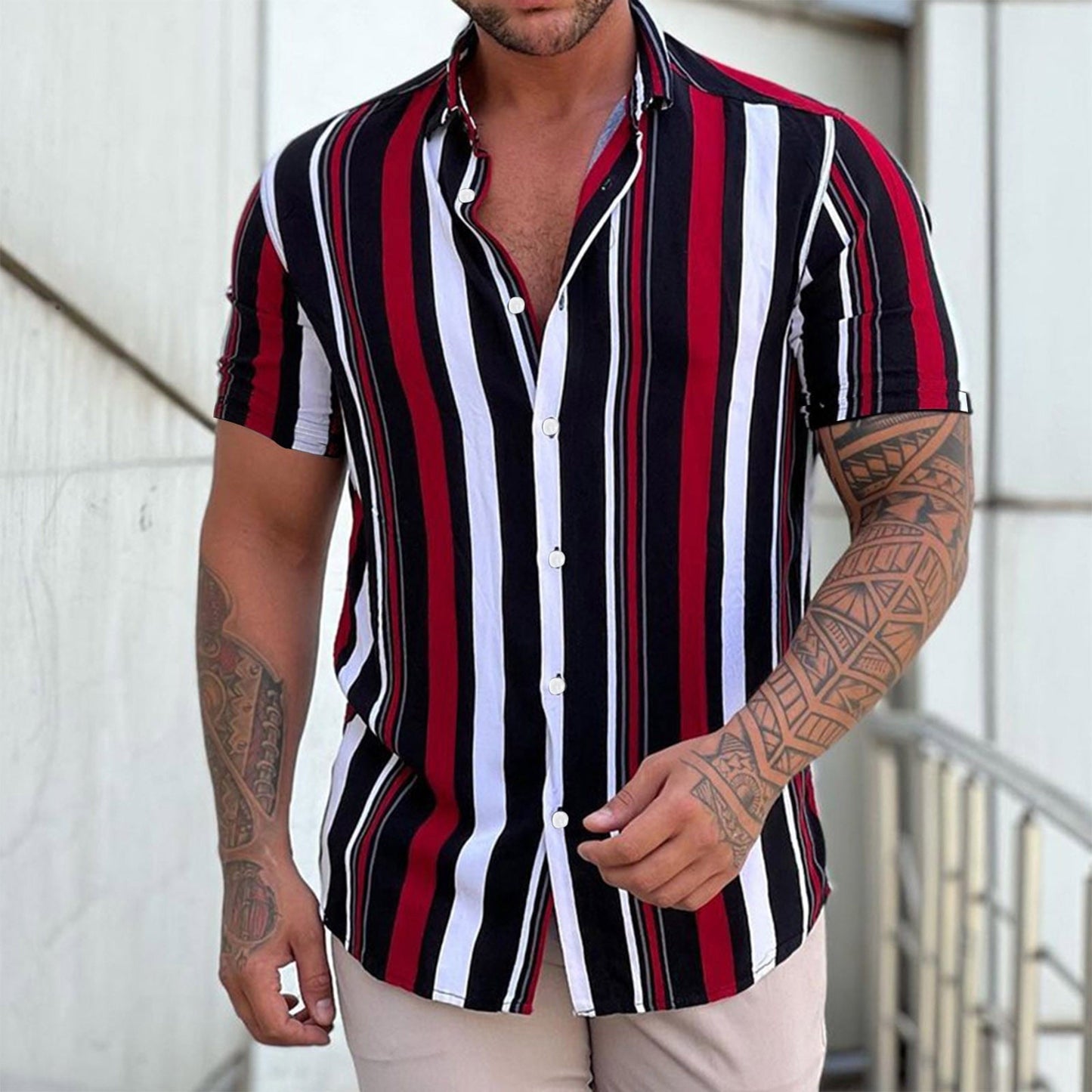 Edward | Men's Striped Shirt – Classic Collar, Full Button-Up & Timeless Style