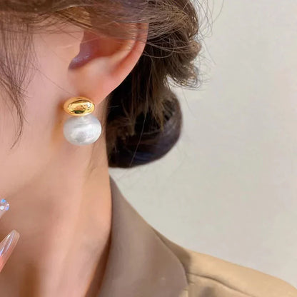 Emmie | Flat Pearl Bean Earrings – Artistic, Trendy & Timelessly Beautiful