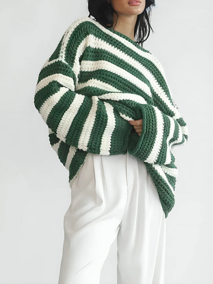 Amelia | Women's Knitted Pullover Sweater - Striped Design for Effortless Style