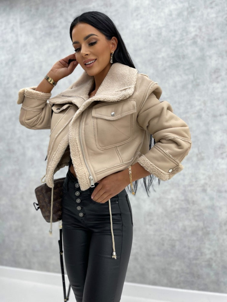 Marian | Women's Cropped Leather Winter Jacket – Sleek & Warm Winter Essential