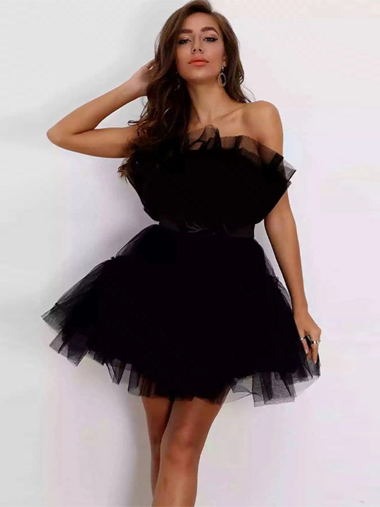 Belle | Women's Tulle Festive Mini Dress with Bow – Chic & Elegant Party Dress