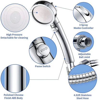 PowerHead | 3-in-1 High-Pressure Shower Head – Water-Saving, Adjustable & Includes Hose