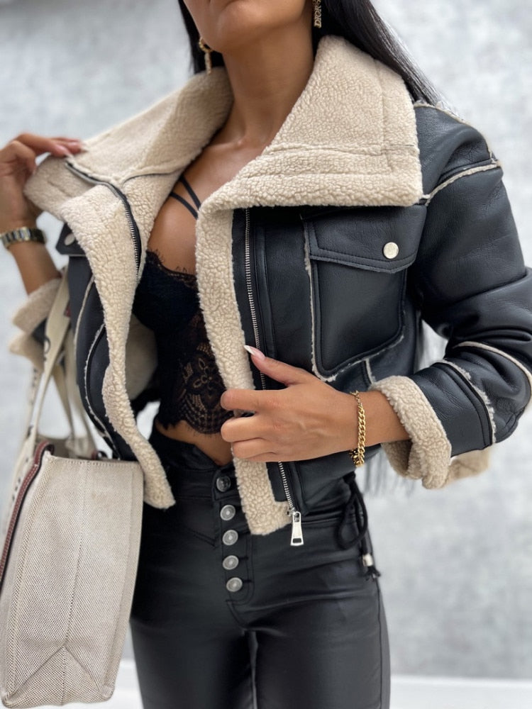 Marian | Women's Cropped Leather Winter Jacket – Sleek & Warm Winter Essential