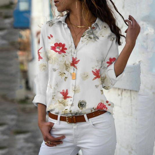 Jocelyn | Women's Floral Summer Blouse – Long Sleeve, Collared & Full Button-Up