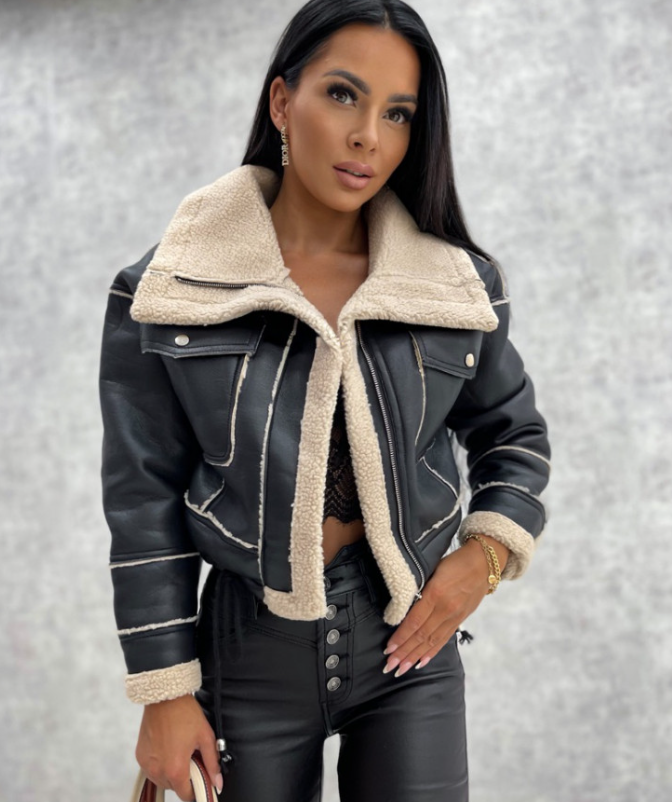 Marian | Women's Cropped Leather Winter Jacket – Sleek & Warm Winter Essential