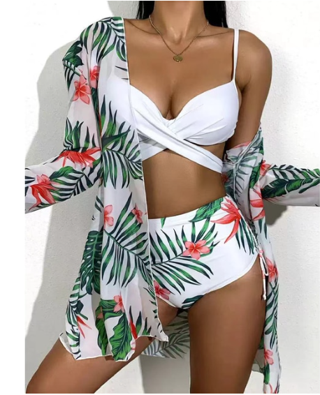 Joanna | Women's Trendy 3-Piece Swimsuit – Flattering Bikini with Sheer Cover-Up