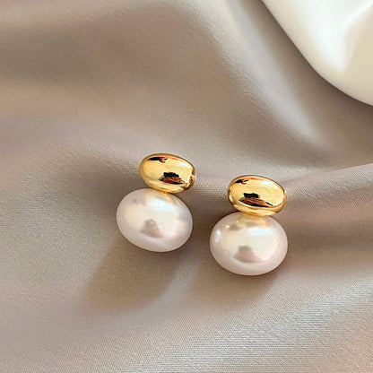 Emmie | Flat Pearl Bean Earrings – Artistic, Trendy & Timelessly Beautiful