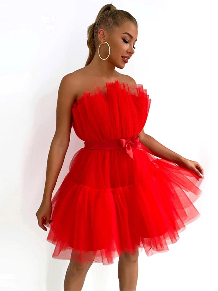 Belle | Women's Tulle Festive Mini Dress with Bow – Chic & Elegant Party Dress