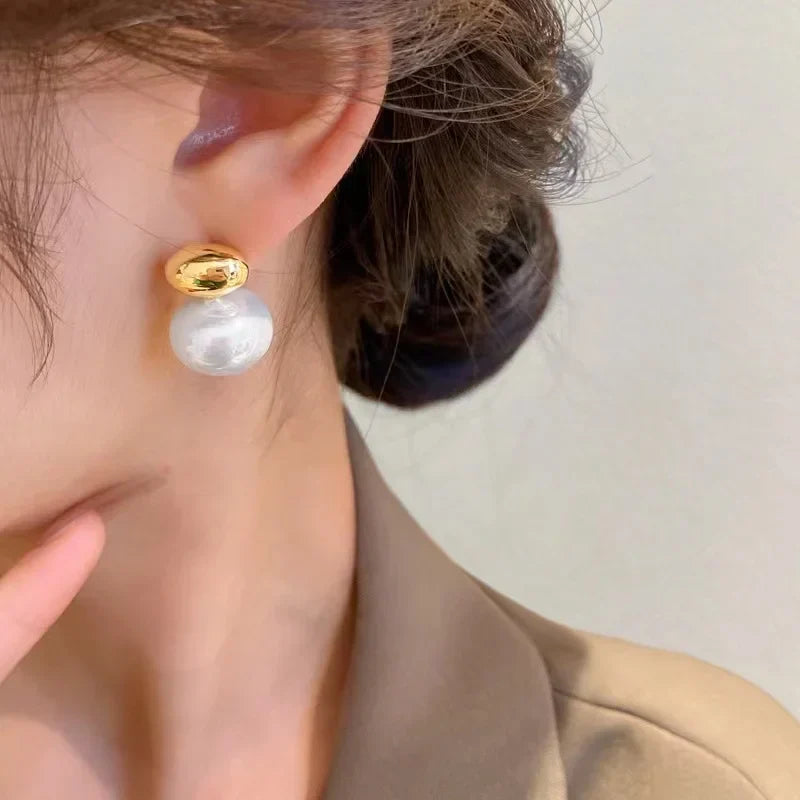 Emmie | Flat Pearl Bean Earrings – Artistic, Trendy & Timelessly Beautiful